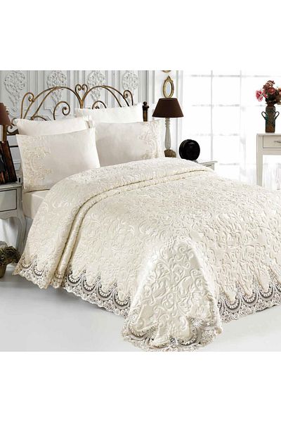 Golden Σετ κουβέρτα με διπλό κάλυμμα κρεβατιού Home Banu French Laced