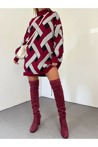 Modamorfo Basket Patterned Half-Neck Knitwear Tunic