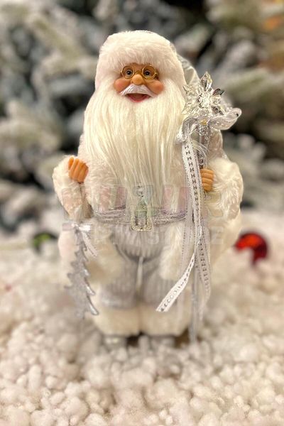 Huzur Party Store 30 εκ. Άγιος Βασίλης Ασημί Χρώμα Διακοσμητικό Πολυτελές Γούνινο Σταντ Πρωτοχρονιάτικο Χριστουγεννιάτικο Στολίδι