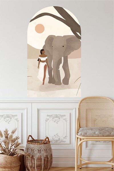 Grafikup Autocolant de perete boem elefant și femeie
