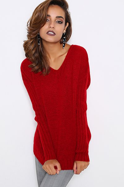 AVORWE V-Neck Sleeve Ribbed Detailed Long Back Knitwear Sweater