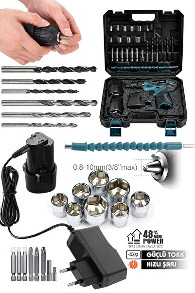 POWER BLACK Şarjlı Matkap Vidalama 24v 4ah Lion Armut Batarya Metal Şanzuman Çift Akülü Vidalama 24 Parça Set