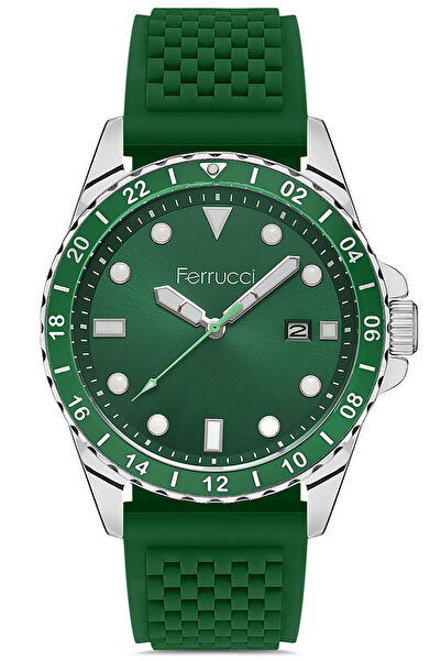 Ferrucci ساعة يد رجالية حافظة فولاذية سلك سيليكون مقاوم للماء موديل رياضي بتقويم