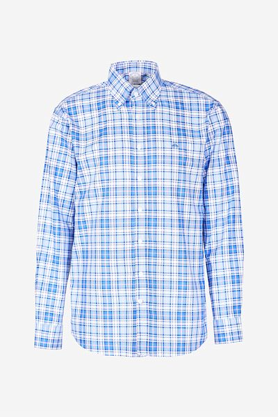 BROOKS BROTHERS Мъжка тъмносиньо-бяла 100% памук стандартна риза с яка и копчета