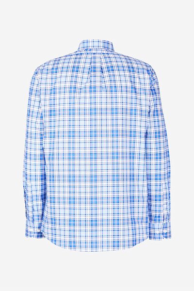 BROOKS BROTHERS Мъжка тъмносиньо-бяла 100% памук стандартна риза с яка и копчета