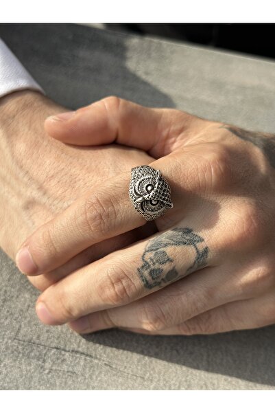 CAPO by Aytaç Yamaç Baykuş Model Erkek Gümüş Kaplama Yüzük Ayarlanabilir Ölçü...