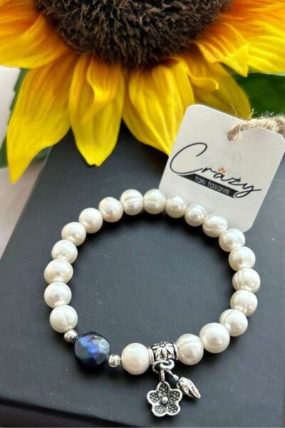 CRAZY TAKI TASARIM سوار لؤلؤ طبيعي حقيقي مقاس 8 ملم