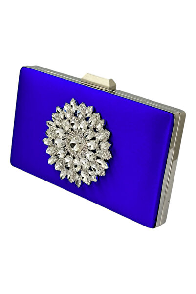 Biçanta Сакс синій колір атлас срібний футляр срібний камінь вечірня сумочка вечірня сумочка весілля заручини портфель