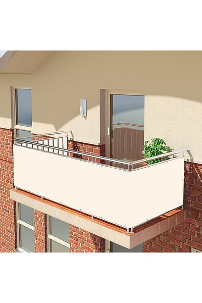 ALTINPAMUK Balcony Iron Curtain Cream Guardrail Curtain with All Sizes Size X Top Metal Ring -