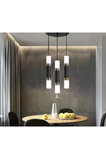 burenze Modern Luxury Tasarım Led Avize Gold Sarı ve Siyah Detaylı