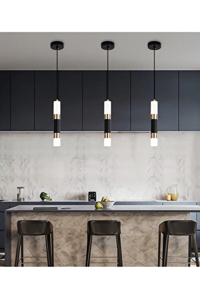 burenze Modern Led Avize Tekli Sarkıt Avize Premium Gold ve Siyah Gövde Gün Işığı Led