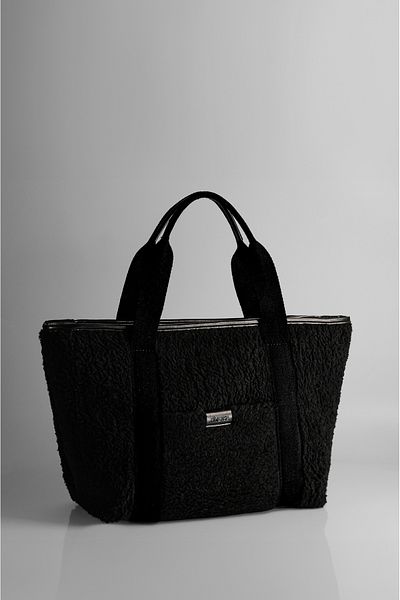 Rimense Women's Black Plush Lined Hand and Shoulder Bag