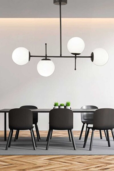 BSA LIGHTING Perla 4'lü Sıralı Siyah Modern Avize (BEYAZ CAMLI)