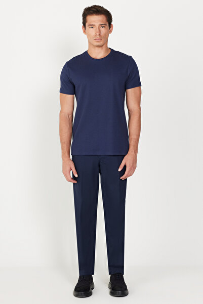 ALTINYILDIZ CLASSICS Men's Navy Blue Slim Fit Narrow Cut Crew Neck 100% Cotton T-Shirt
