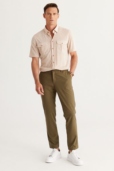 AC&Co / Altınyıldız Classics Ανδρικό ελαστικό παντελόνι Khaki Slim Fit Slim Fit