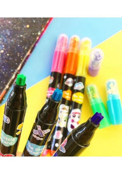 NaSaDAN Star Printed Stamp 6 Color Highlighter Magician Pen Set