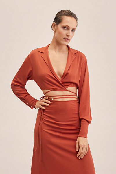 MANGO Woman Women's Colorful Brown Shirt