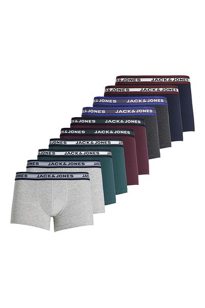 Jack & Jones JACK&JONES 10er-Pack Herren-Boxershorts – JACSOLID, Trunks, Baumwoll-Stretch, Logo einfarbig