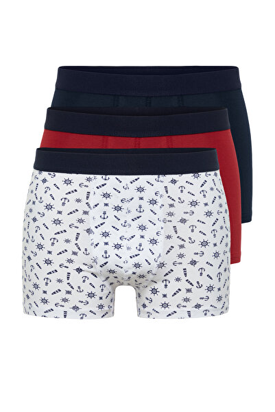 Trendyol Collection Többszínű 3 csomagos tengeri mintás lapos csomag, rugalmas pamut boxer TMNAW24BX00025