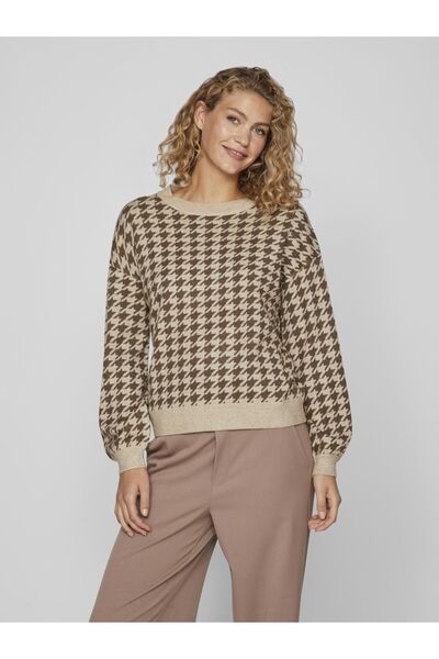 VILA Strickpullover Hahnentrittmuster
