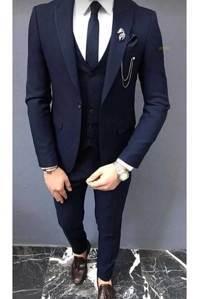 FRİYA Slim Fit Vest Suit (Necktie&Collar Chain Accessory