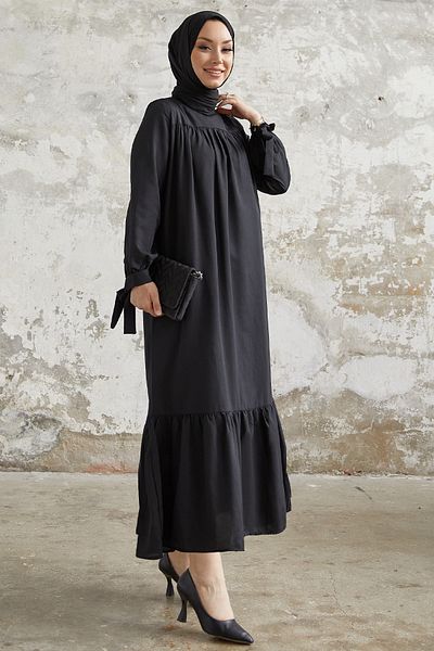 InStyle Rochie Yena Robe cu mânecă legata - neagră