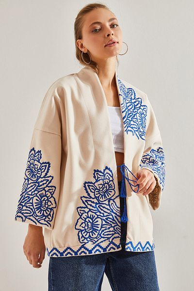 Bianco Lucci Women's Embroidered Multi-Patterned Stamp Jacket