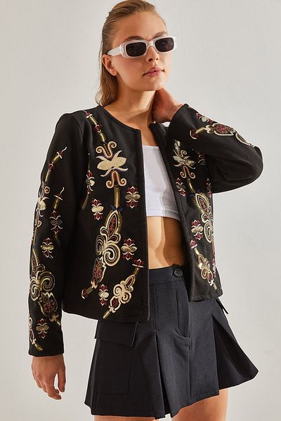 Bianco Lucci Women's Embroidered Multi-Patterned Stamp Jacket