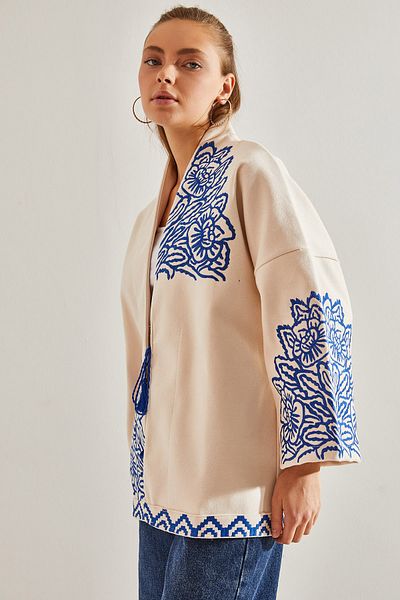 Bianco Lucci Women's Embroidered Multi-Patterned Stamp Jacket