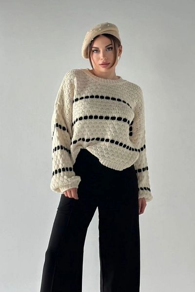 NATUFIAN STORE Pulover oversize cu model pătrat de damă