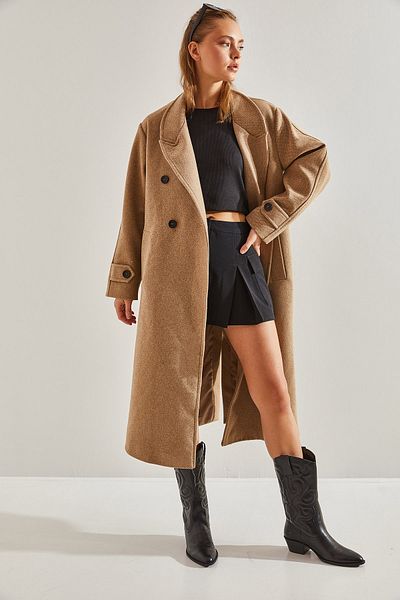 Bianco Lucci Γυναικείο παλτό Cashmere Oversize με σχέδιο ψαροκόκαλο