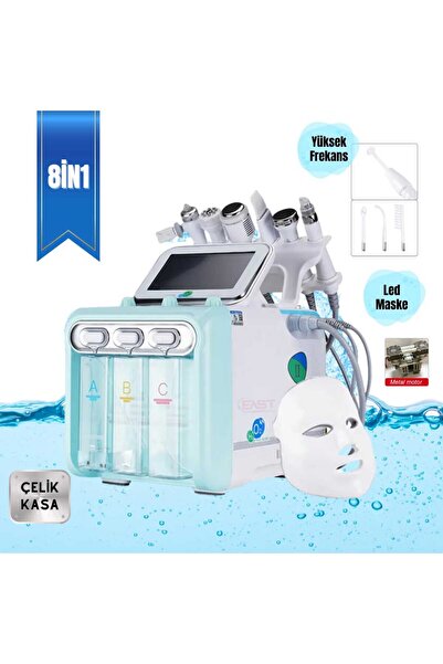 east medical Hydrafacial 8 in 1 Led maskeli + Yüksek Frekans ( High Frekans ) Cilt Bakım Cihazı Büyük Motor