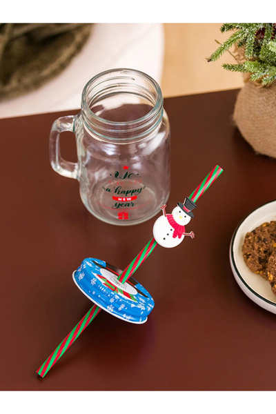 LC Waikiki LCW HOME Karışık Yılbaşı Temalı Pipetli Cam Bardak 500 Ml