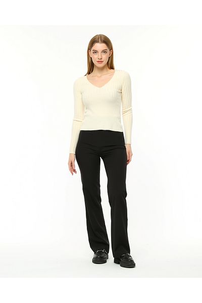 UBBA V-Neck Waist Corded Knitwear Blouse