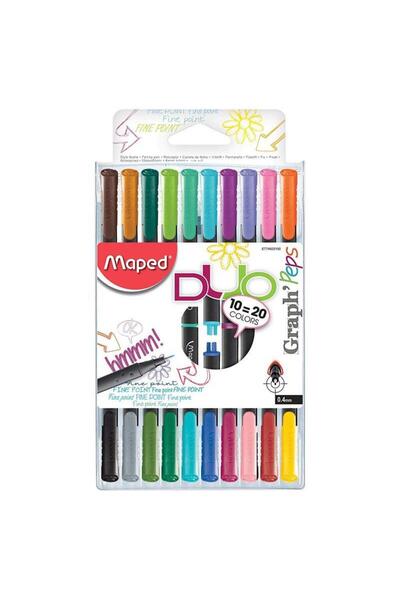 Maped Graph Peps Duo Fineliner X10 Çift Uçlu Keçe Uç Kalem Fine 0.4Mm 20 Renk...