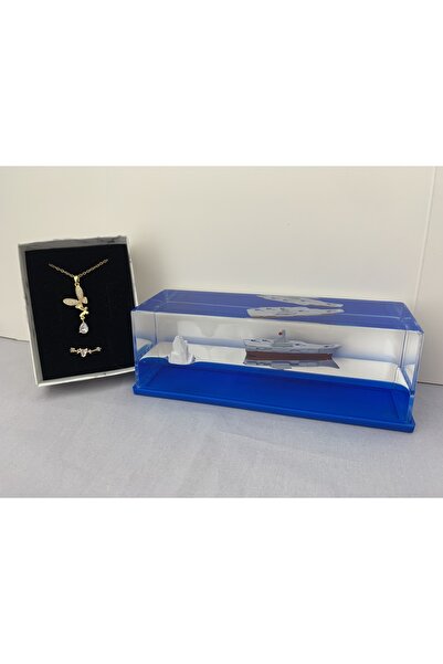 PRİYA JEWELERY Batmayan Aşk Gemi, Sevgiliye Set, Çelik Kolye Ve Yüzük