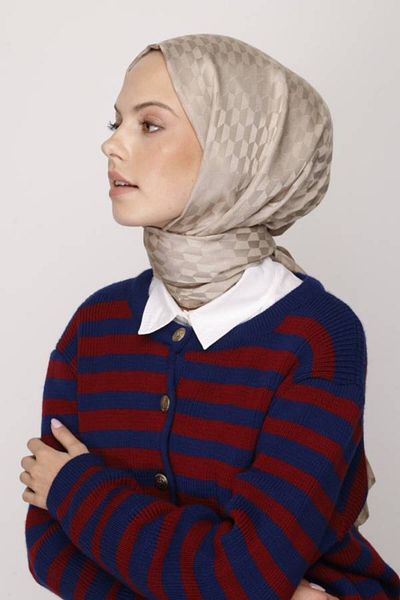 VALORSCARF Μεταξένιο σάλι ζακάρ με μοτίβο μέλι μπεζ Qoza