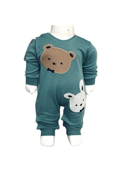 Aziz Bebe Boss Bear Patterned Snap-Footless Jumpsuit (Without Booties) Size 0-3-6 Months