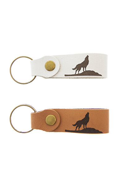miawiki Gray Wolf Written Double Leather Keychain