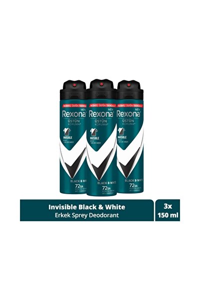 Rexona Men Deodorant Invisible Black White 150 ML - 3'lü Avantaj Paketi