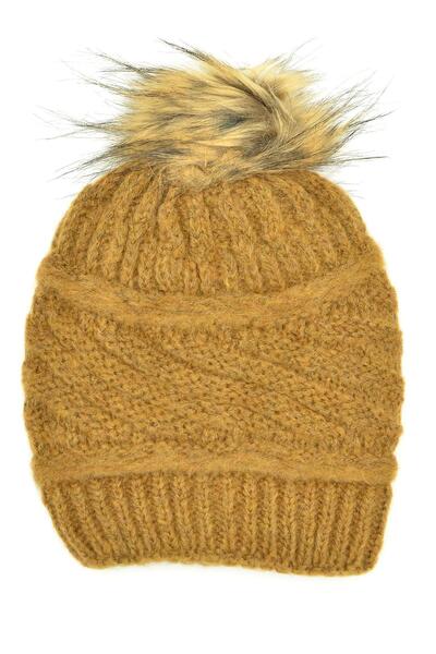 toptanhanem Κομψό Pompom Wool Beanie Brown - Προσθέστε το στυλ σας στο κρύο