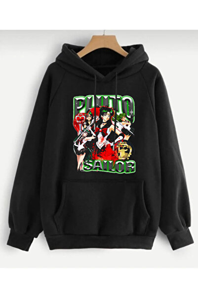 ARC Shoping سويت شيرت مطبوع بثلاثة خيوط - أسود بغطاء للرأس مقاس كبير للجنسين