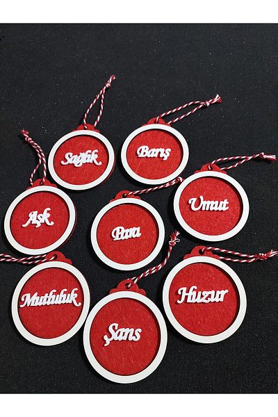 Pinartatolye New Year's 8 Pieces Red Pine Tree Decorations - Wishing Tree