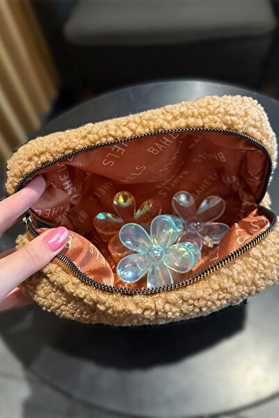 BAHELS Τσάντα ταξιδιού Teddy Plush Camel Μεγάλο Μέγεθος Τσάντα Μακιγιάζ