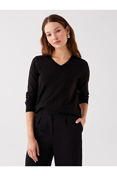 LC Waikiki LCWAIKIKI Basic V Yaka Düz Uzun Kollu Kadın Triko Kazak