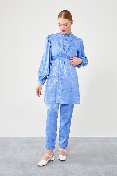 Levidor Jacquard Fabric Saks Collar Trousers Set