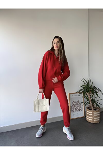 C&C OKULCUNUZ KADIN ÜÇ İPLİK YARIM FERMUAR EŞOFMAN TAKIMI MODERN KALIP