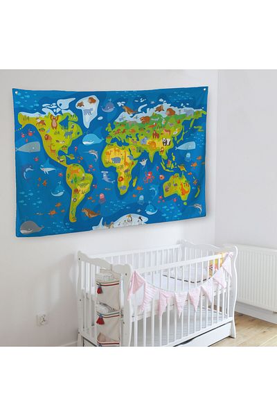 KIRMIZI AYI Educational World Map - Children's and Baby's Room Wall Cover 3774