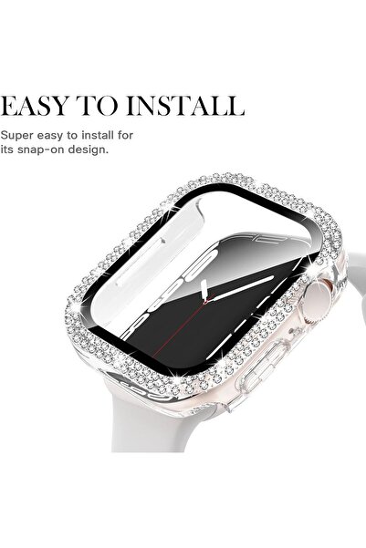 mimtec Apple Watch 1 2 4 5 6 7 8 9 10 Se Serisi 42 Mm Uyumlu Taşlı 360 Tam Koruma Şeffaf Silikon Kılıf