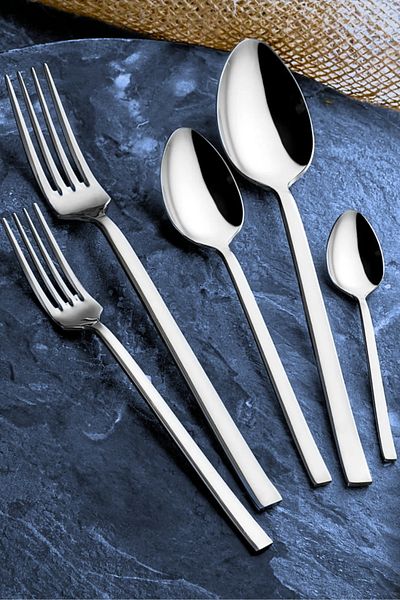 Vipinox 60 Pieces Stainless Steel Flat Fork Spoon Set for 12 Persons Kismet Stick Model Fork Spoon Set